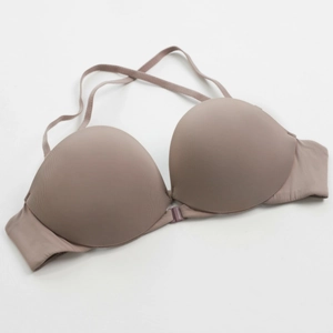 Soutien-gorge push-up sans couture marron clair avec fermeture avant et bretelles