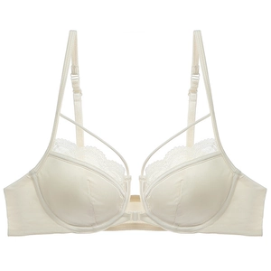 Lace french style thin padded bra with front closure and stylish strappy back detail
