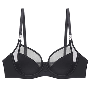Sujetador reductor sexy de malla negra y satén para mujer con tirantes ajustables