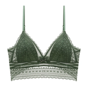 Bralette en dentelle vert foncé avec bonnet en U sans armature et détails floraux