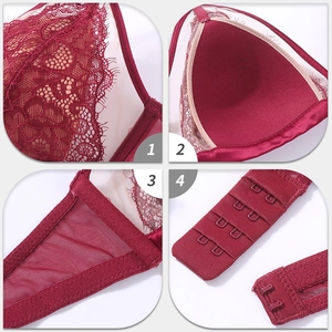 Conjunto de lencería en encaje burdeos con copas de triángulo y malla suave
