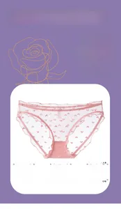 Detail of pink sheer mesh panties with heart pattern and scalloped lace edges