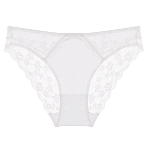 Elegante slip in pizzo bianco da donna con bordi floreali e un delicato fiocchetto