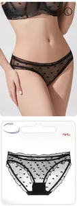 Detailed view of breathable black mesh lace panties with thin 0.1cm cup and heart flocking