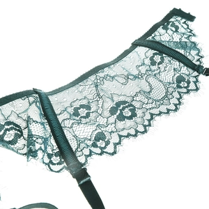Sexy teal green floral lace garter belt with vintage eyelash trim and adjustable straps