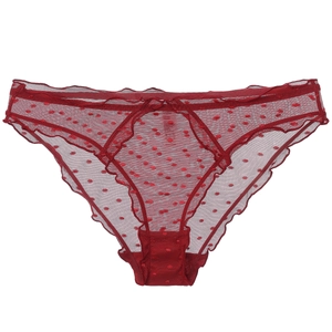 Mutandine in Pizzo a Rete Ultrasottili Sexy per Donna Pois Volant a Vita Bassa Traspiranti Tassello in Cotone Lingerie