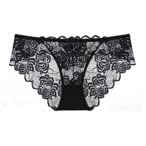 Sexy Damen Spitze Slip Schwarz in niedriger Taille mit filigraner Rosenstickerei Design