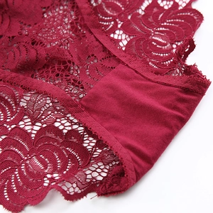 Sexy Low-Waist Spitzenunterwäsche in Weinrot mit floralem Stickmuster für Damen