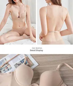 Detalle de conjunto de sujetador sin costuras con espalda descubierta y escote en U