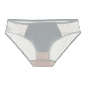 French style sheer lace panties for women in grey-blue with pink floral embroidery