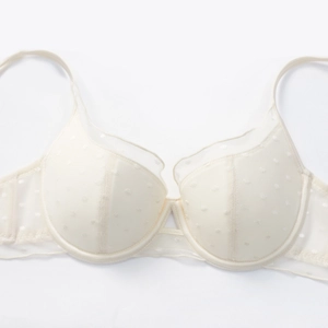French style beige polka dot mesh lace bra set with full cup support for women