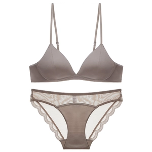 French Style Lace Lingerie Set For Women Thin Triangle Cup Wireless Bra And Mesh Panty Sexy Underwear Top And Bottom Breathable Lingerie Set For Ladies