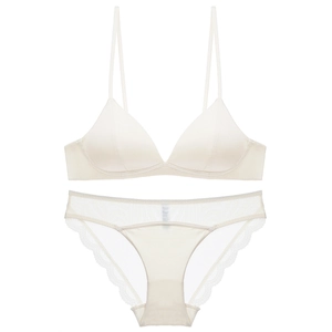 Minimalist ivory white triangle cup bralette set with delicate lace trim detailing