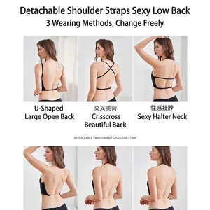 Sujetador negro sin costuras con espalda en U y tirantes ajustables para varios estilos