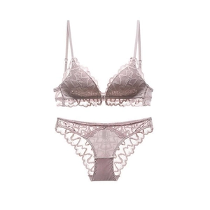 Conjunto de lencería de encaje francés con sujetador de triángulo y braga rosa viejo
