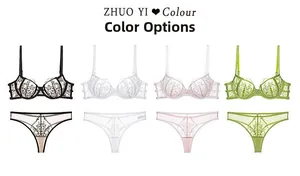 Detaillierte Stickerei auf Blumen-Spitzen-Dessous-Set in vier eleganten Farben