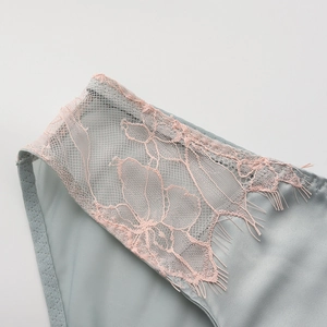 Green low-rise panty with delicate pink eyelash lace and smooth satin fabric finish