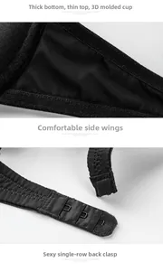 Detalle del sujetador push-up negro con copas sin costuras y cierre de una sola fila
