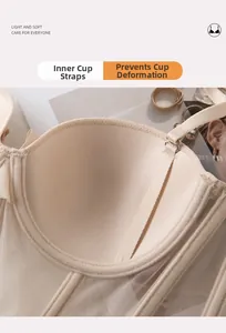 Detalle de las bandas de soporte internas en sujetador beige para la forma