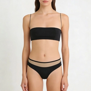 Women French Style Seamless Wireless Bra And Panties Mesh Splicing Bandeau Underwear With Back Criss Cross Straps Lingerie