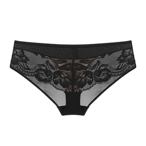 Slip sexy in pizzo floreale nero da donna a vita bassa con design a rete traspirante