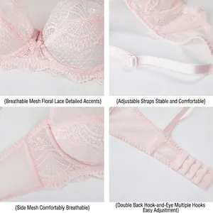 Ensemble de lingerie en dentelle florale rose pâle avec mesh et bretelles réglables