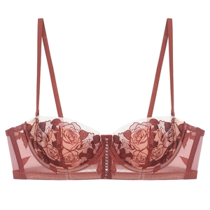 Französischer Stil Sexy Rosenstickerei Spitze Büstenhalter Für Damen Mit Bügel Ultradünnes Netz Minimizer Bra Mit Hasenohren-Cup