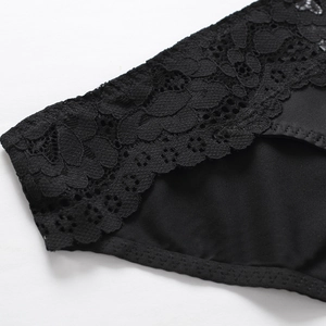 Französische sexy schwarze Spitzenunterwäsche mit Blumenstickerei und Baumwollzwickel