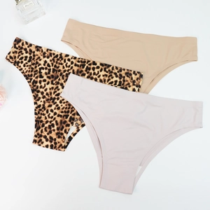 Pack de bragas sin costuras de seda de hielo con estampado de leopardo y lisas