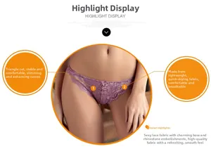 Détail de la culotte en dentelle violette montrant le filet et le nœud strass