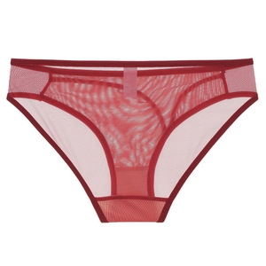Bragas francesas sexys de malla transpirable en color rojo vino con forro de algodón