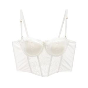 White French lace and satin corset bustier top with soft underwire and floral details