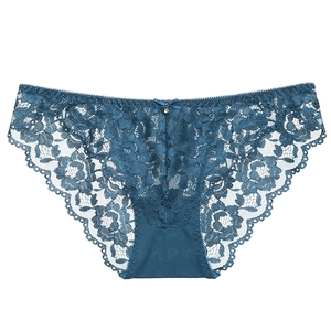 Culotte Sexy en Dentelle pour Femmes Transparente Taille Basse Slips Broderie Florale Entrejambe en Coton Nœud Strass