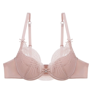 Damen Sexy Spitze Französischer Stil Dünne Geformte Tasse Bügel BH Minimizer Anti-Hängen Schleife Strass Anhänger Büstenhalter