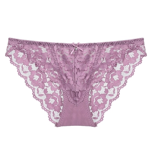 Culotte en dentelle florale violette pour femme avec nœud et pendentif argenté
