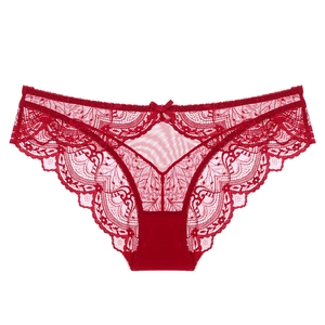 Mutandine in pizzo rosso con inserto in rete e piccolo fiocco decorativo
