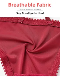 Close-up of red breathable mesh fabric with delicate lace edges and sheer texture
