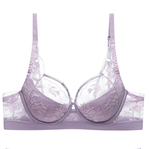 Purple lace bra with floral embroidery and underwire support for a french sexy style