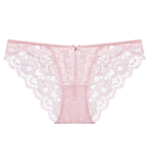 Braga de encaje rosa claro para mujer en tejido floral transparente con lazo y colgante