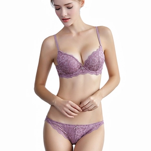 French style purple lace lingerie set with underwire bra and matching panty