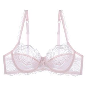 French Sexy Lace Ultra Thin Bra For Women Underwired Breathable Floral Bow Decoration Elegant Lingerie Support Brassiere