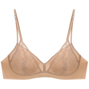 Bralette en dentelle française couleur chair avec motif floral et bonnets sans armature