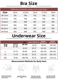 Detailed size guide for lace lingerie set including bra and panty measurement instructions