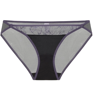 Bragas de encaje floral púrpura y malla gris para mujer con diseño de cintura baja