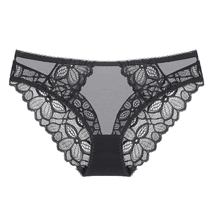 Sexy schwarze Damen-Spitzenunterwäsche mit floraler Spitze und Netzgewebe
