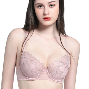 Elegant pink lace embroidery bra with floral patterns and supportive underwire