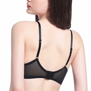 Sexy black lace embroidered bra with breathable mesh back and adjustable straps