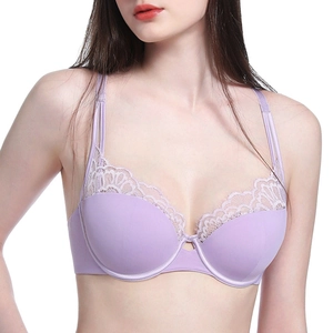 Elegant lavender lace bra for women featuring delicate floral embroidery and thin straps