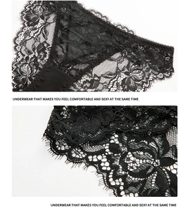 Detailed macro view of black floral eyelash lace fabric on these elegant French panties