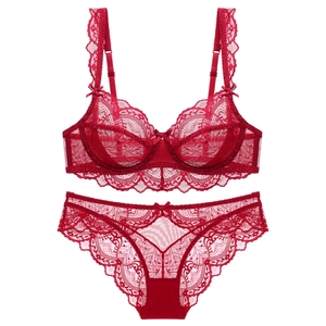 Sexy Ultra Thin Floral Lace Lingerie Top And Bottom For Women Hollow Out Transparent Nylon Bra And Panty Plus Size
